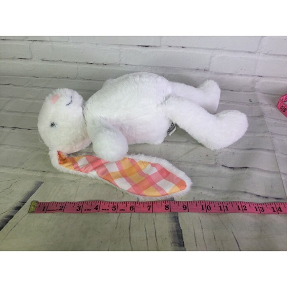 Plushible White Bunny Rabbit Plush Stuffed Animal Toy Pink Orange Plaid Ears - Picture 7 of 7